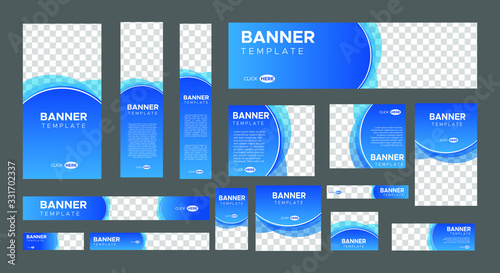 set of creative web banners of standard size with a place for photos. Business ad banner. Vertical, horizontal and square template. vector illustration EPS 10