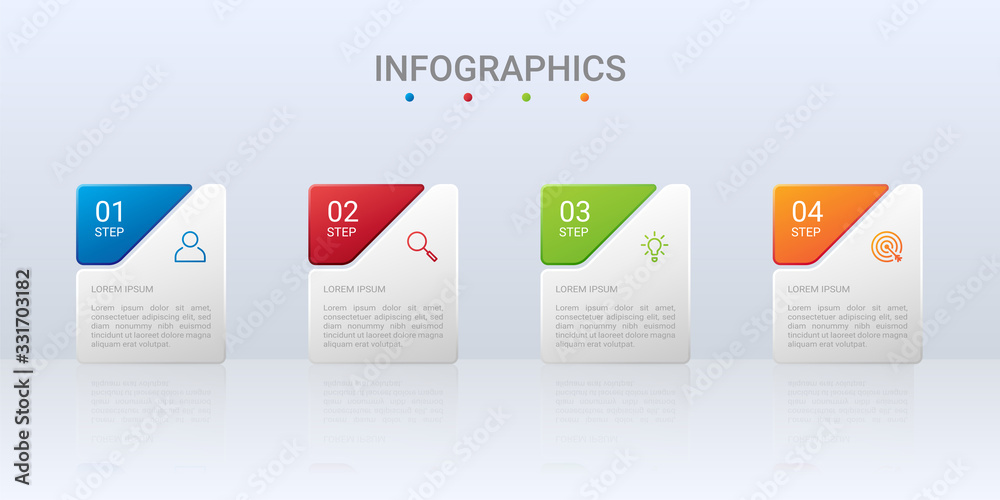Colorful timeline infographic template with 4 steps on gray background, vector illustration Colorful timeline infographic template with 4 steps on gray background, vector illustration
