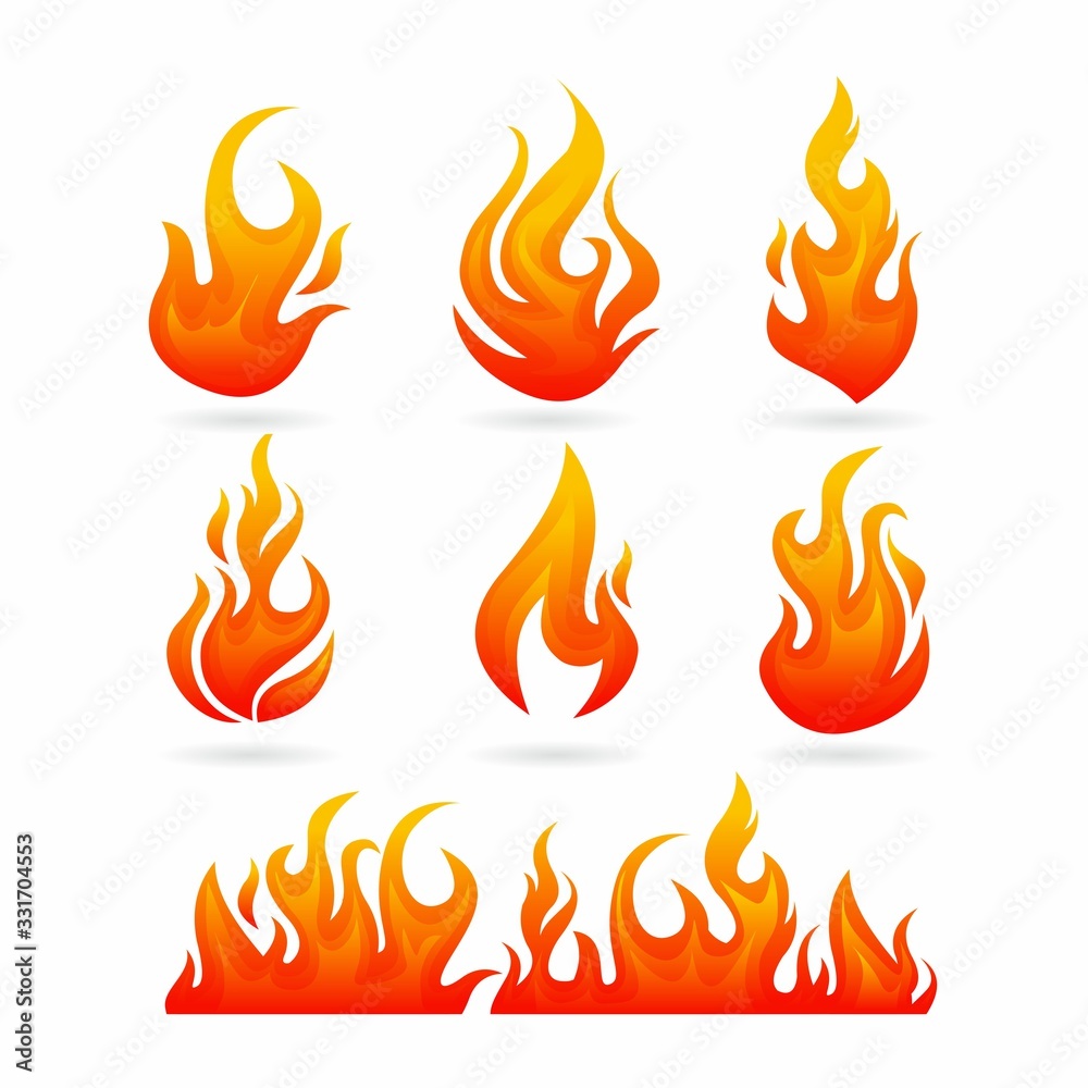 Realistic fire or flame set vector image design, hot fire on white background Realistic fire or flame set vector image design, hot fire on white background