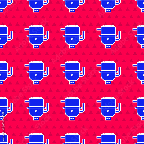 Blue Electric boiler for heating water icon isolated seamless pattern on red background. Vector Illustration