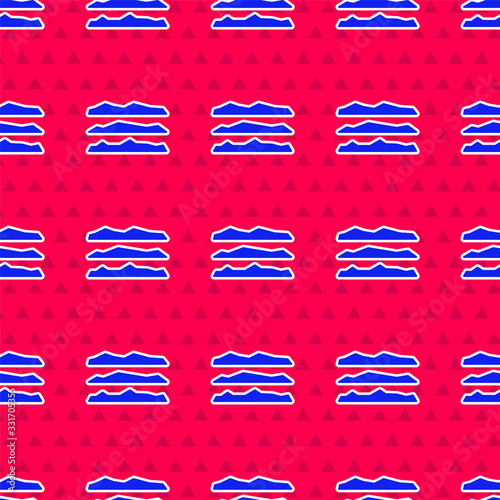 Blue Strips of cocaine or heroin drug icon isolated seamless pattern on red background. Vector Illustration