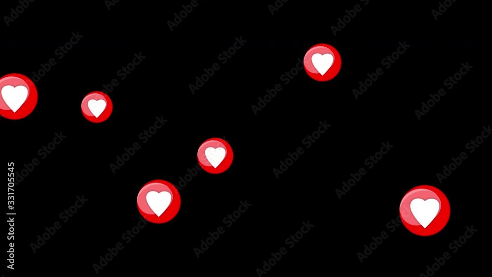 Social media red and white hearts into emoticons emoji running from right to left in a black background. Love sign.