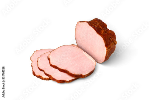 Smoked pork meat isolated on white background.