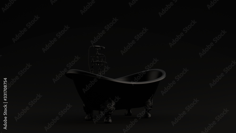 Classic Black Ornate Iron Bath Black Background 3d illustration 3d render Classic Black Ornate Iron Bath Black Background 3d illustration 3d render