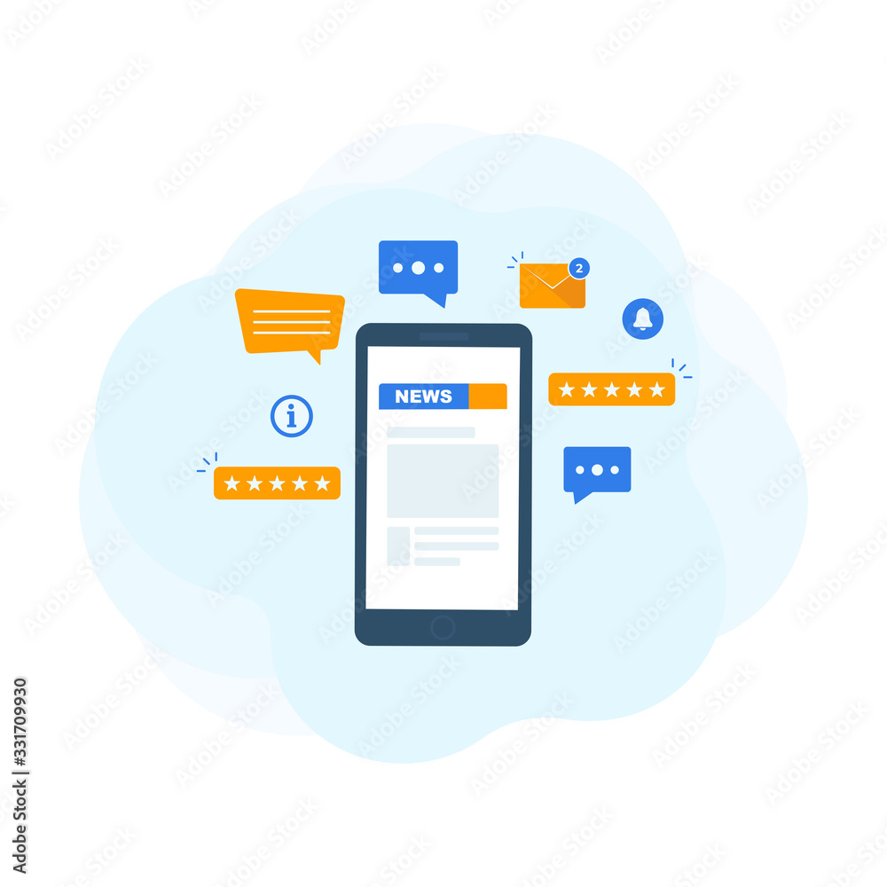News website on smartphone screen. Set of different icons. Online news. Modern flat design vector illustration. Outbreak of novel coronavirus news around the globe. Stay informed. News website on smartphone screen. Set of different icons. Online news. Modern flat design vector illustration. Outbreak of novel coronavirus news around the globe. Stay informed.