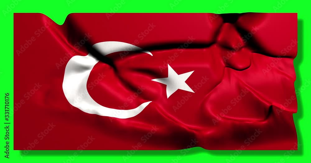 Green screen hiper realistic loop of Turkey flag waving in the wind turkish flag fluttering with highly detailed fabric texture animation 4k
