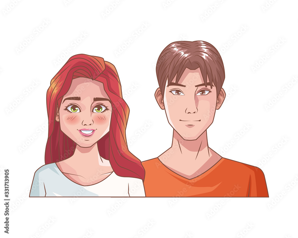young couple lovers avatars characters young couple lovers avatars characters