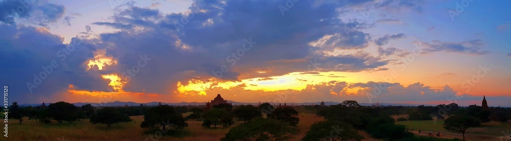 Panoramic view on sunset over Bagan Myanmar/Burma