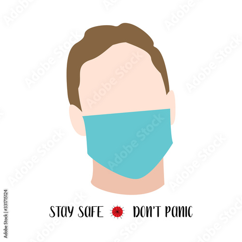 Man in blue medical face mask. Coronavirus pandemic (covid-19). Concept of coronavirus quarantine. Flat vector illustration.