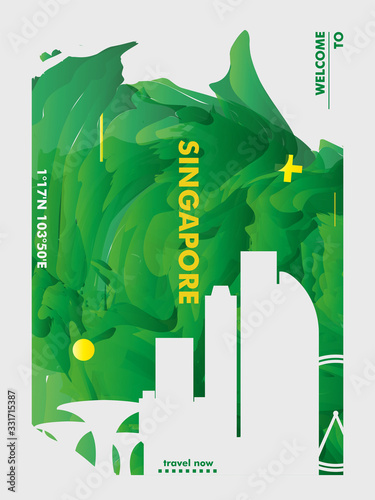 Singapore skyline city gradient vector poster with landmarks. Modern layout template, background, presentation canvas with city panorama