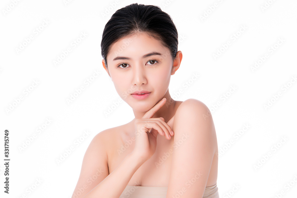 Beautiful Young Asian Woman with Clean Fresh Skin. Face care, Facial treatment, Cosmetology, beauty and healthy skin and cosmetic concept .woman beauty skin isolated on white background Beautiful Young Asian Woman with Clean Fresh Skin. Face care, Facial treatment, Cosmetology, beauty and healthy skin and cosmetic concept .woman beauty skin isolated on white background