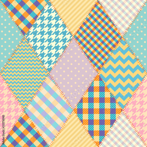 Patchwork textile pattern. Seamless quilting design background.