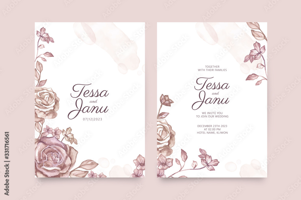 Floral watercolor on wedding invitation template