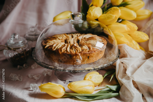 dessert, cake, table, homemade, food, delicious, pastry, gourmet, crust, fresh, wooden, sweet, pie, healthy, eating, plate, snack, bakery, sugar, puff, white, traditional, tulips, cooking, tulip, refr photo