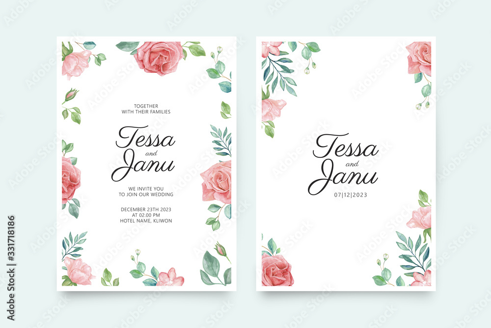 Hand painted floral watercolor on wedding invitation design