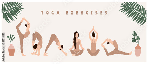 Abstract yoga exercise card set in minimalistic style.