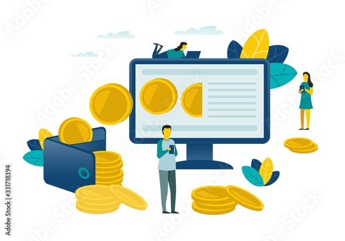 People transfer money wallet coins online computer illustration