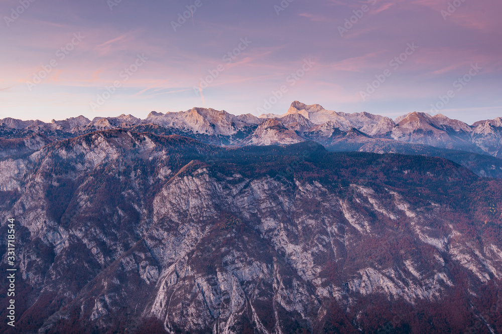 Fototapeta premium Majestic view of Triglav mountains Slovenia. Autumn time in Europe.