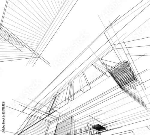 abstract linear building architecture 3d illustration