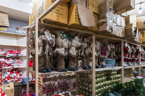 Numerous Christmas decorations for sale at the Christmas Market in Bethlehem in Palestine