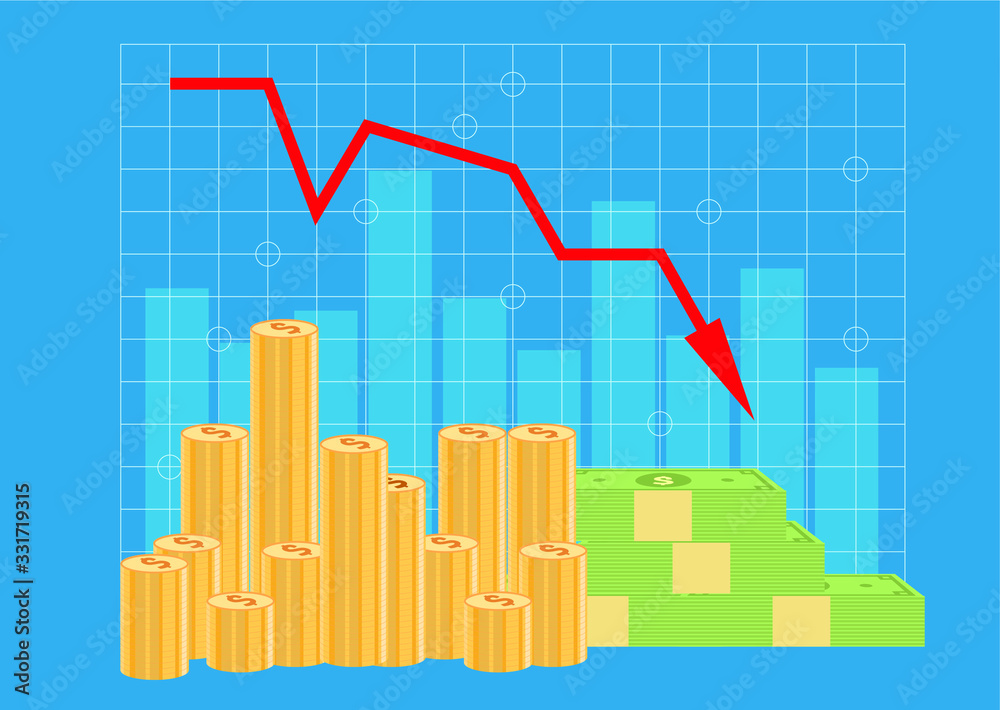 Fototapeta premium Business finance crisis, graph down, red Indication arrows, vector design