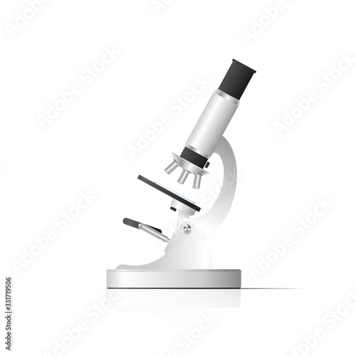 Realistic vector microscope. Microscope for viewing the virus and cells isolated on a white background.