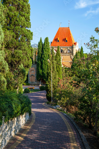 Picturesque alley in the sanatorium on Cape Plaka. Palace of Princess Gagarina. Utes cliff. Crimea photo