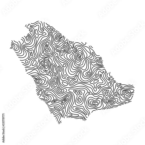 Saudi Arabia map from black isolines or level line geographic topographic map grid. Vector illustration.