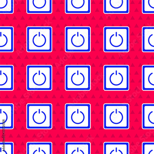 Blue Electric light switch icon isolated seamless pattern on red background. On and Off icon. Dimmer light switch sign. Concept of energy saving. Vector Illustration