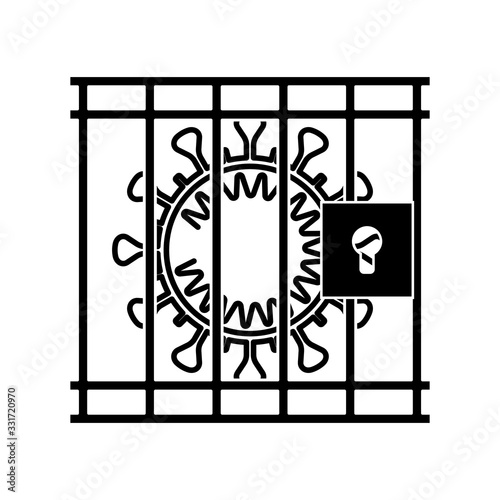 Prison and coronavirus icon. Concept of controlling covid-19. Flat style illustration. Isolated. 
