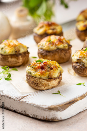 Wallpaper Mural Stuffed mushrooms with cheese, delicious baked appetizer, traditional starter, golden crust. Torontodigital.ca