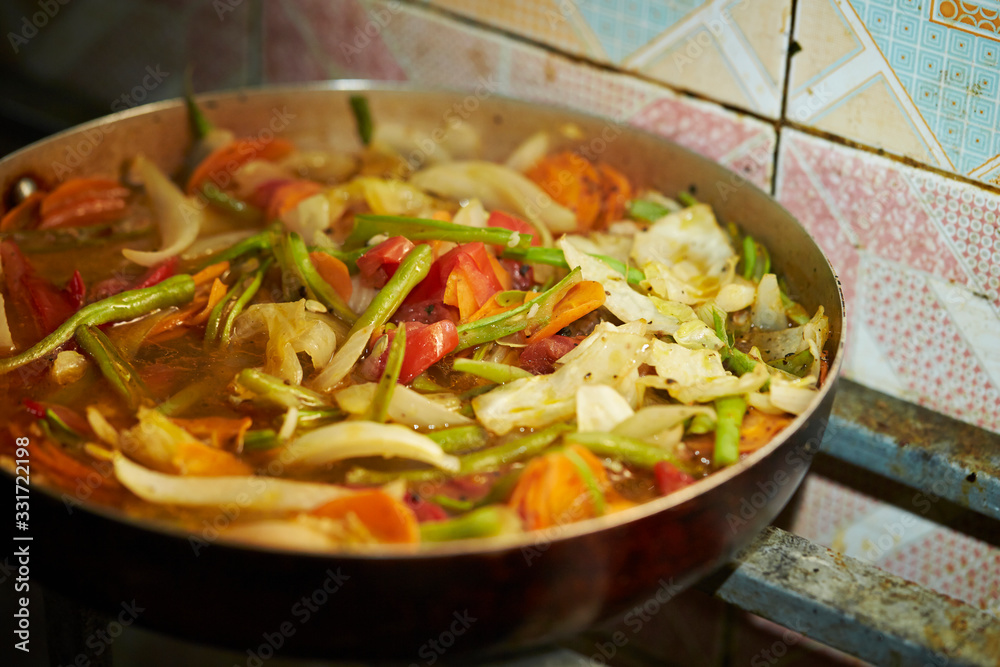 Cooking vegetable and chili pepper 