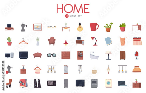 Isolated home flat style icon set vector design