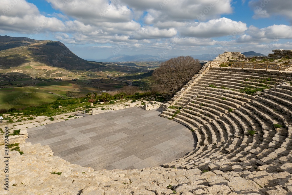 Greek Theater of Segesta (Teatro di Segesta) in a sunny day in Sicily