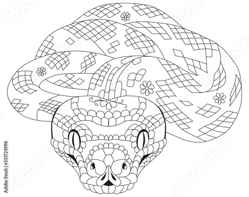 Zentangle snake. Hand drawn decorative vector illustration for coloring