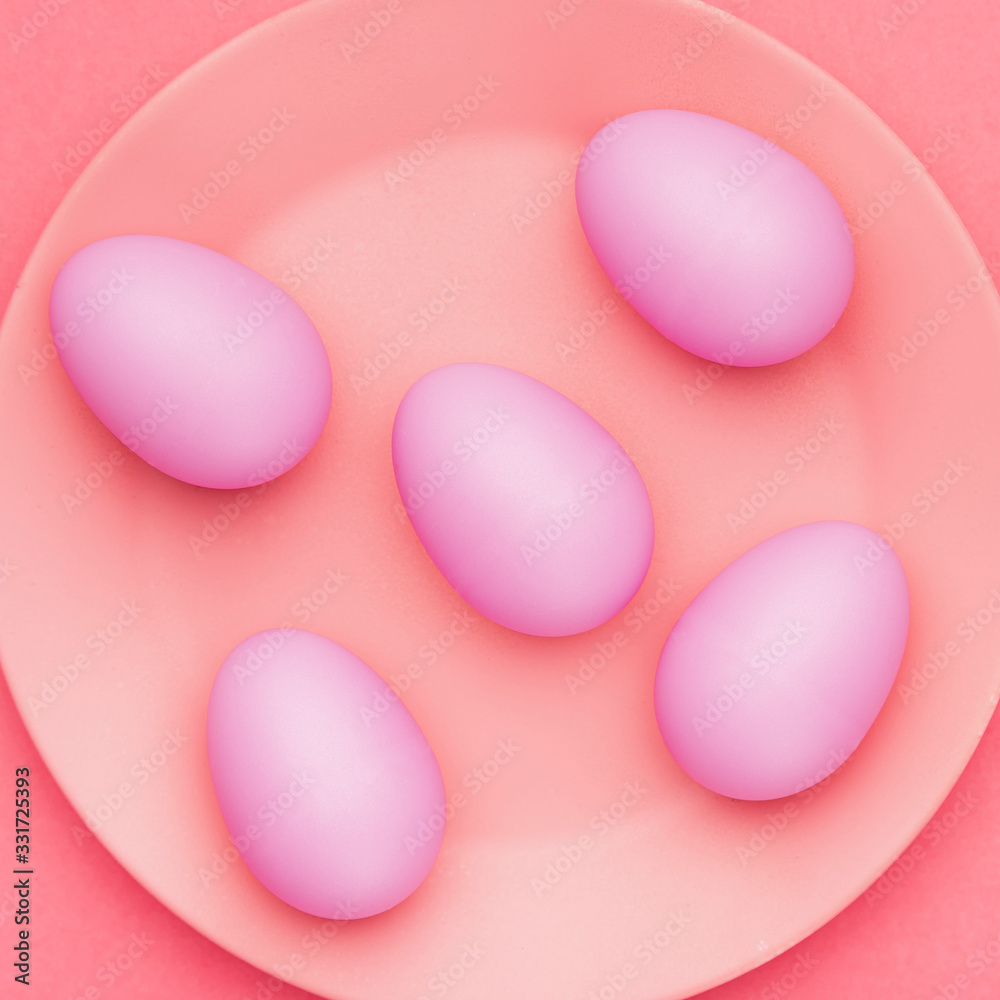 Top view painted eggs on plate Top view painted eggs on plate