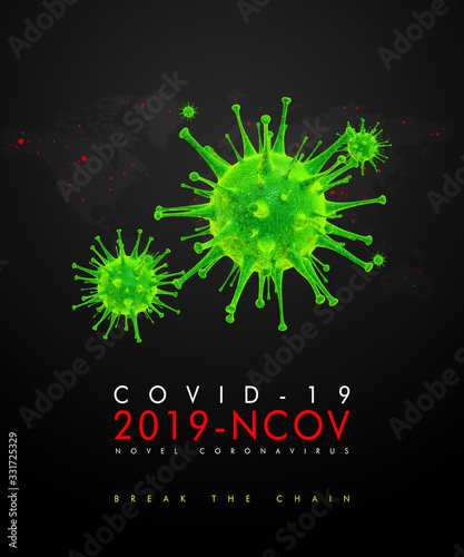 Corona virus 2019-nCov novel corona virus concept responsible for global flu outbreak and corona viruses influenza as dangerous flu strain cases as a pandemic. Microscope virus close up. 3d rendering.