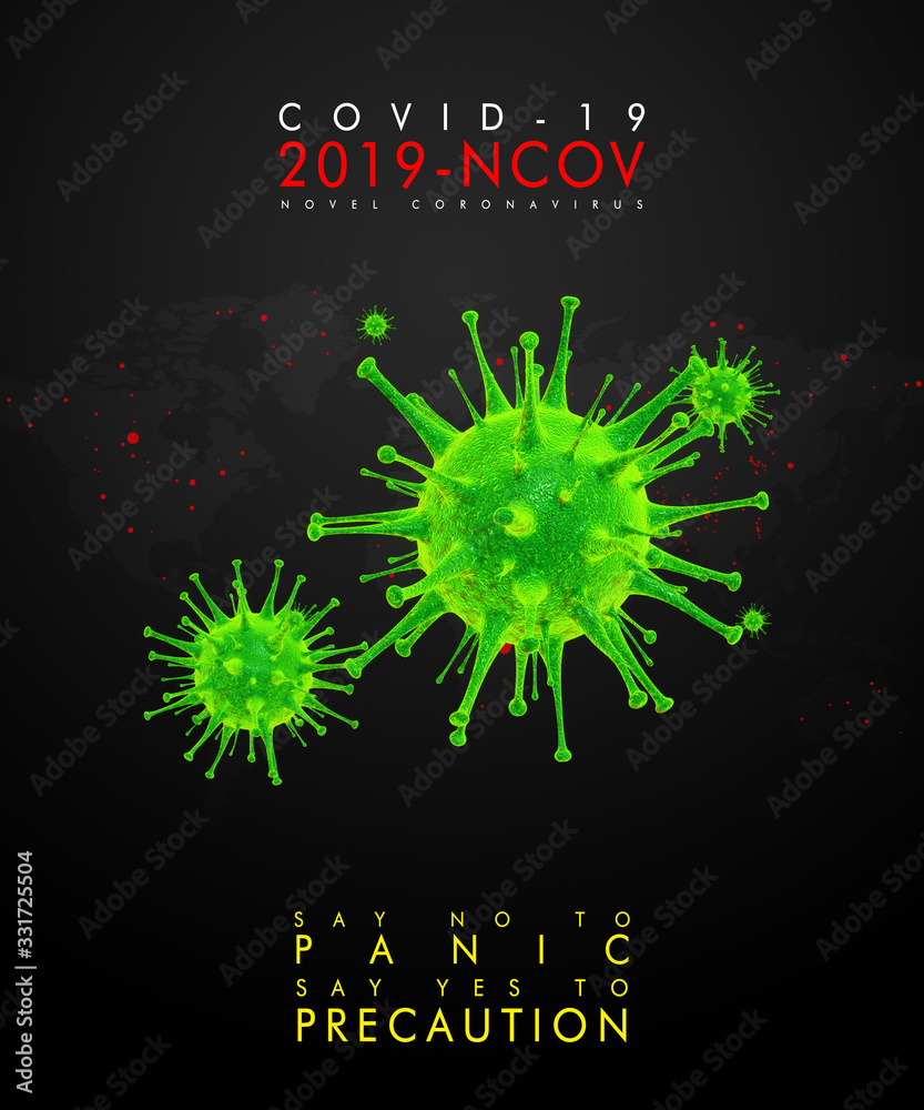 Obraz premium Corona virus 2019-nCov novel corona virus concept responsible for global flu outbreak and corona viruses influenza as dangerous flu strain cases as a pandemic. Microscope virus close up. 3d rendering.