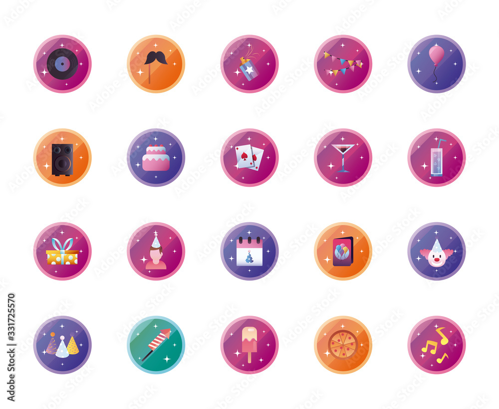 Party gradient style icon set vector design Party gradient style icon set vector design