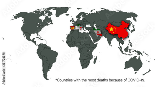 World map; Countries with the most deaths because of Corona.