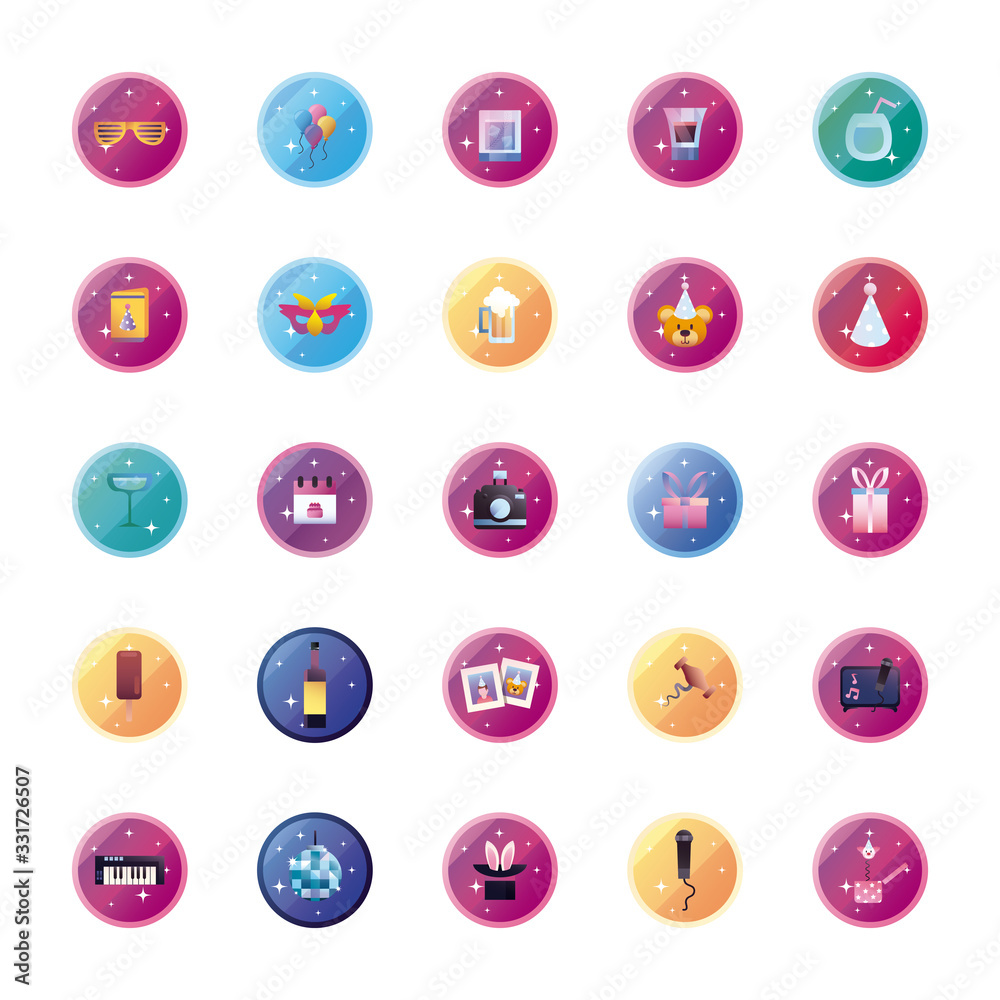 Party gradient style icon set vector design Party gradient style icon set vector design