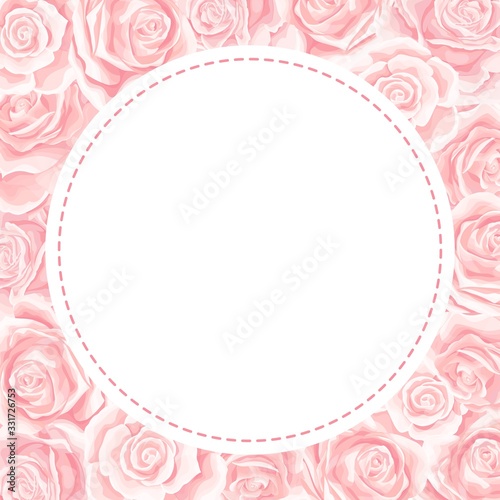 Elegant pink roses floral bouquet as frame. Vector summer border design