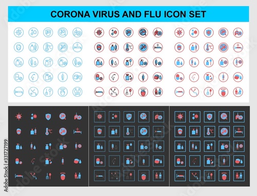 Corona Virus Icon Set. Bundle of various icon style.