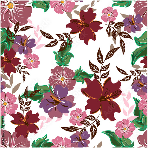 Vector spring abstract background flowers seamless pattern