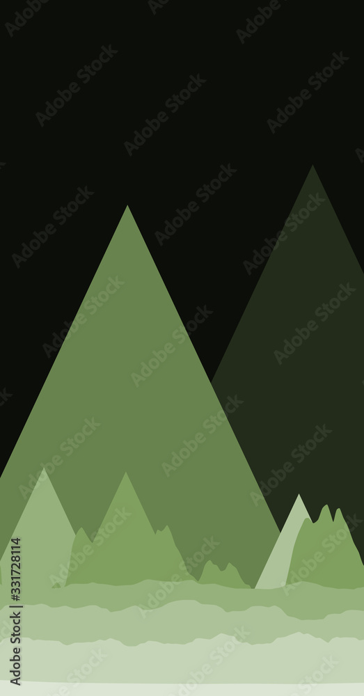 Fototapeta premium Moon and Mountains Panorame Generative Art background illustration
