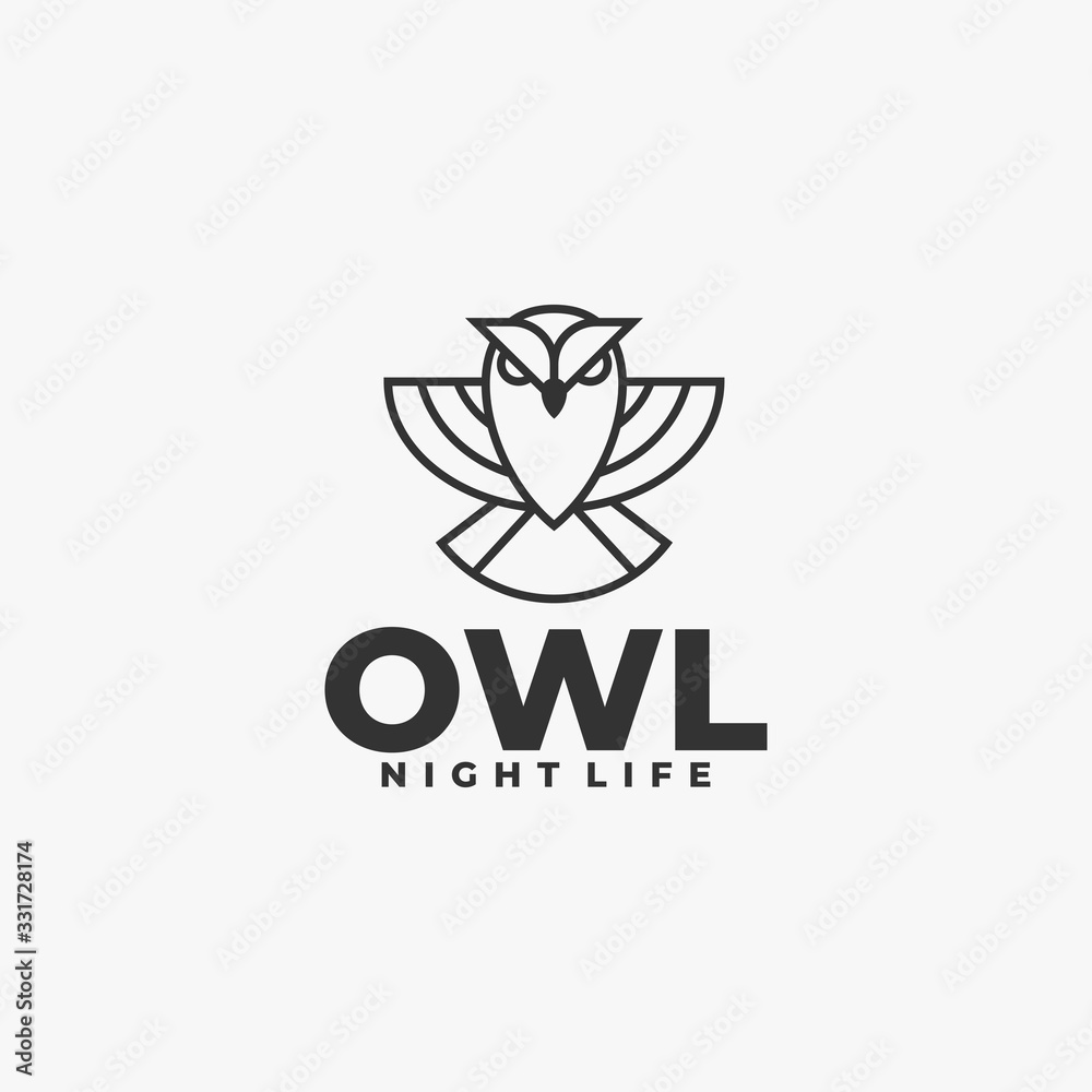 Vector Logo Illustration Owl Flying Line Art Style. Vector Logo Illustration Owl Flying Line Art Style.
