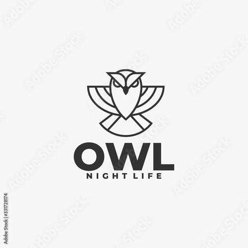 Vector Logo Illustration Owl Flying Line Art Style.
