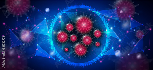 Coronavirus abstract blue background, research concept