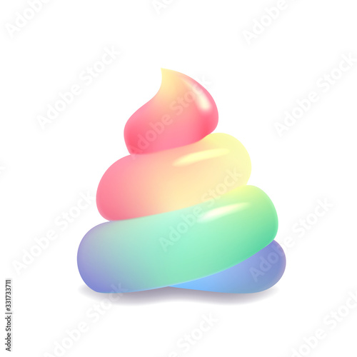 Rainbow colored unicorn  poop, fabulous animal excrement, icon.