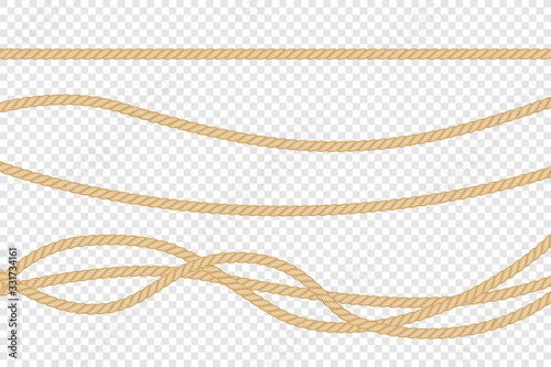Realistic vector fiber ropes isolated on transparent background.